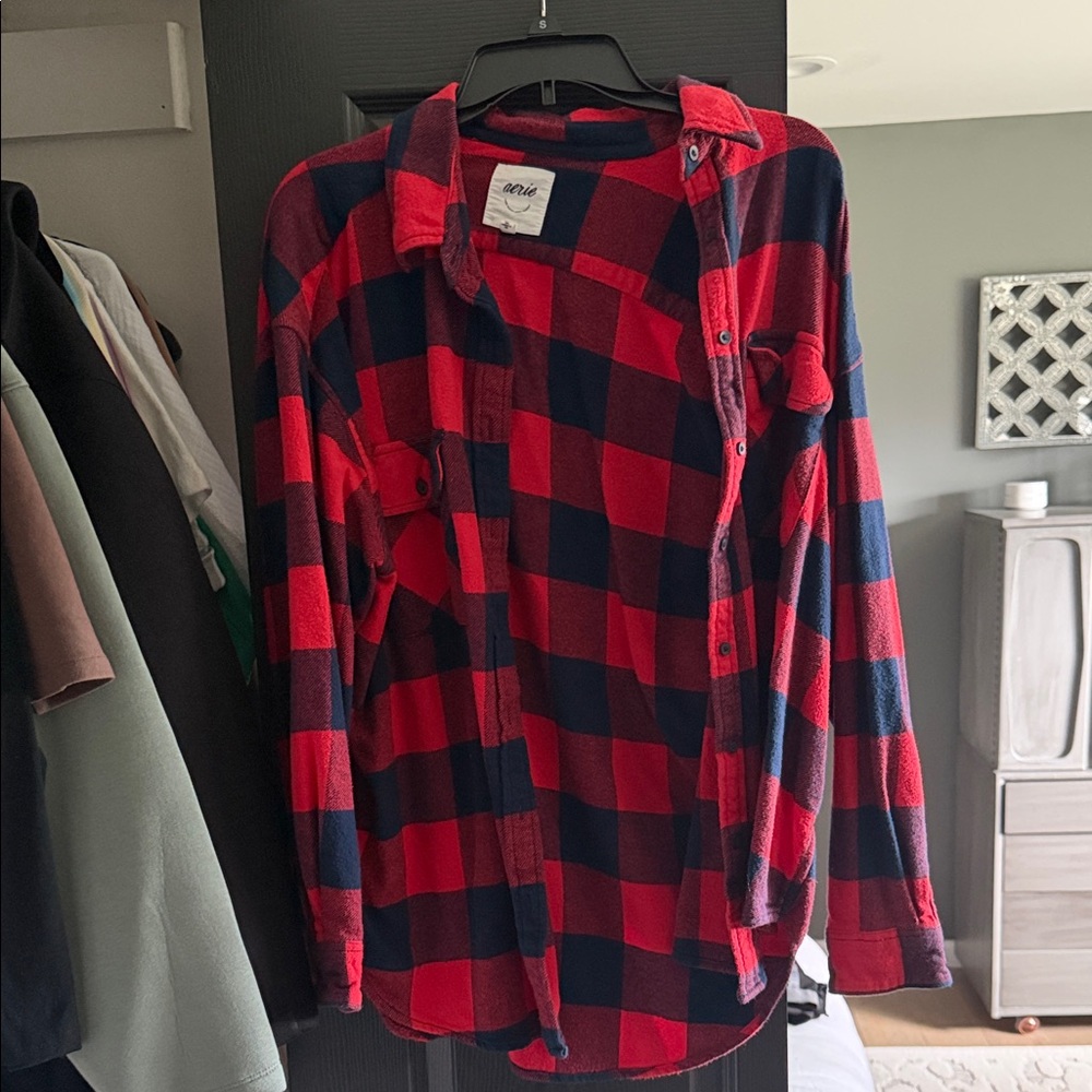 Aerie Red & Navy Buffalo Plaid Flannel Shirt